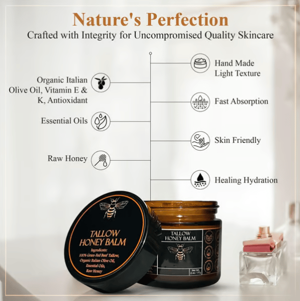 ❤️Organic Grass-Fed Beef Tallow Balm with Raw Honey