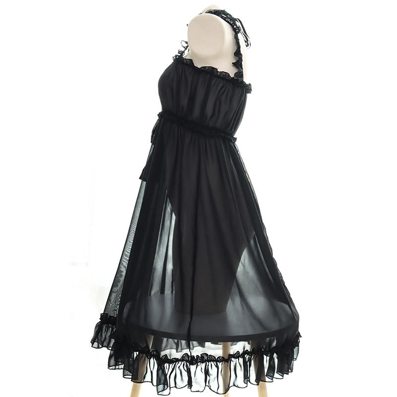 See-through Lace-up Slip Dress Nightdress