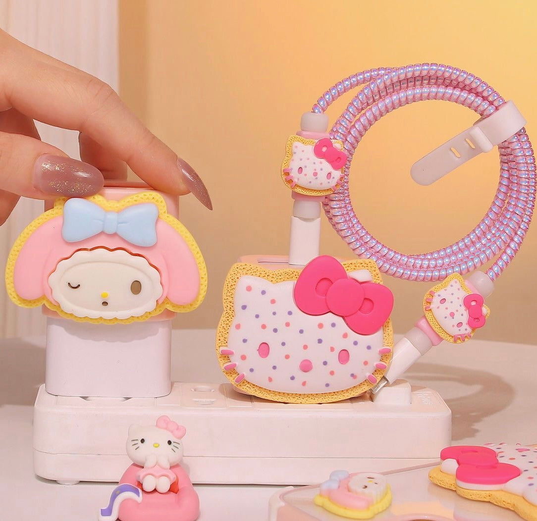 Sanrio Charger Protector Case - Compatible for Apple 20W USB-C Power Adapter and Lightning Cable
