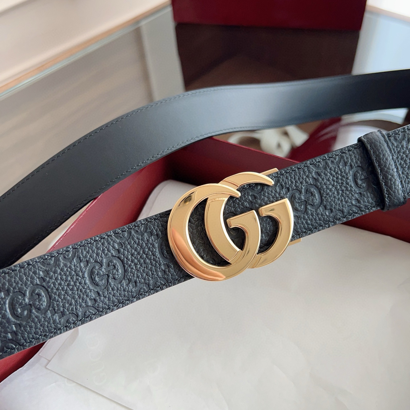 Gucci automatic smooth buckle double-sided cowhide belt width 3.5cm
