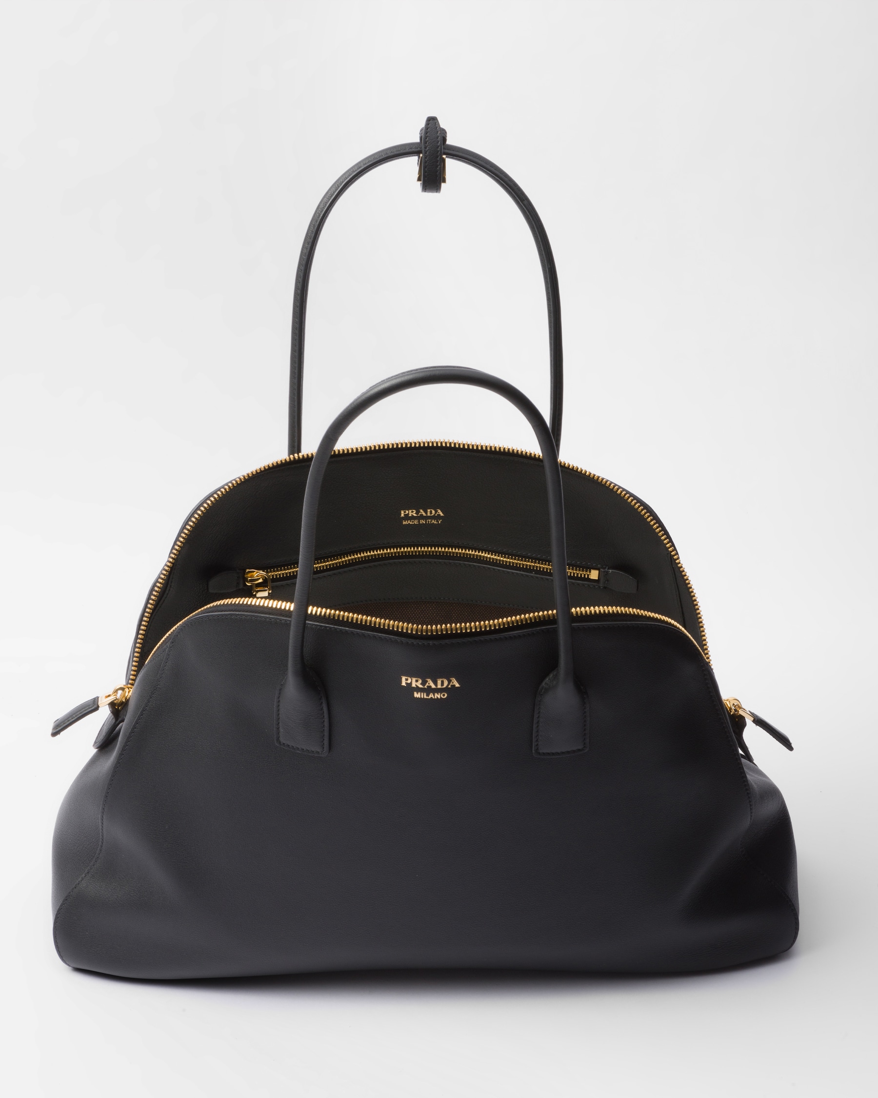 Prada large zip-top leather tote