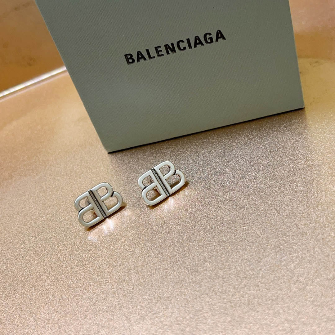 Balenciaga Simple BB Silver Stud Earrings