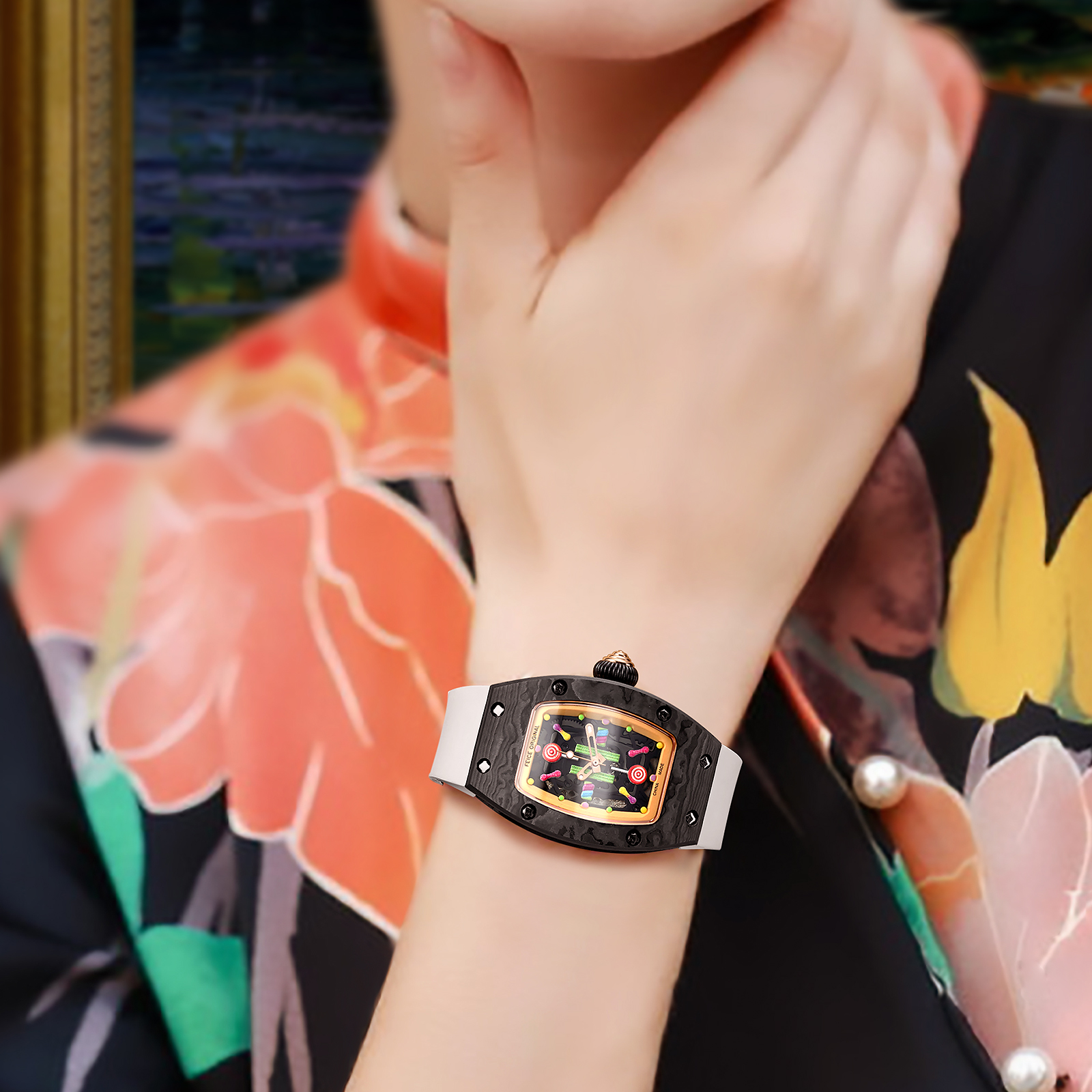 FM606 Skeleton Mechanical Waterproof Wristwatch For Ladies