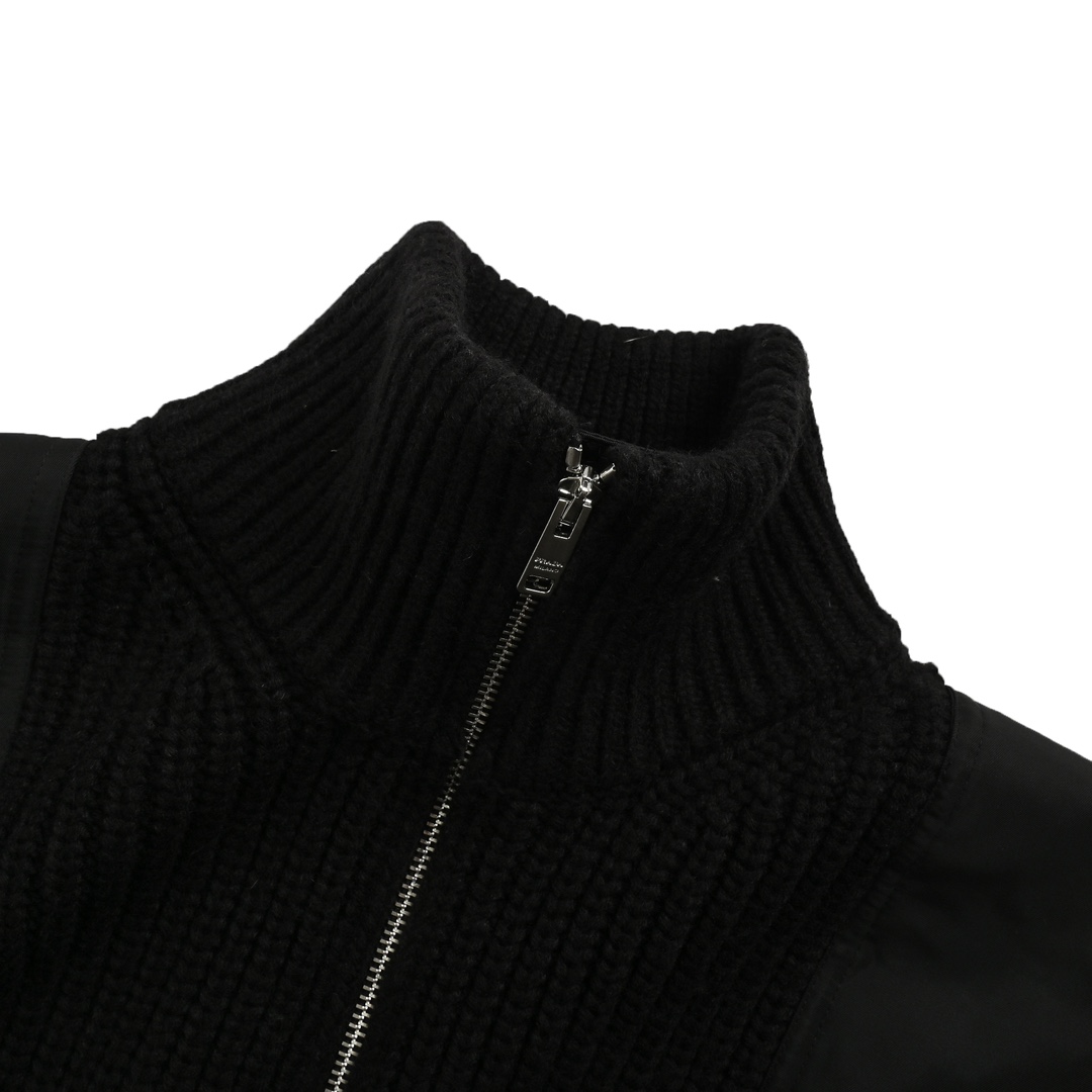 Prada 24Fw triangle logo patchwork knitted sweater