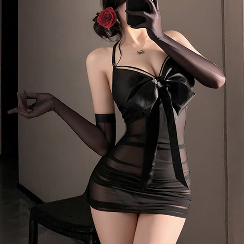 Bow See-through Lingerie Dress