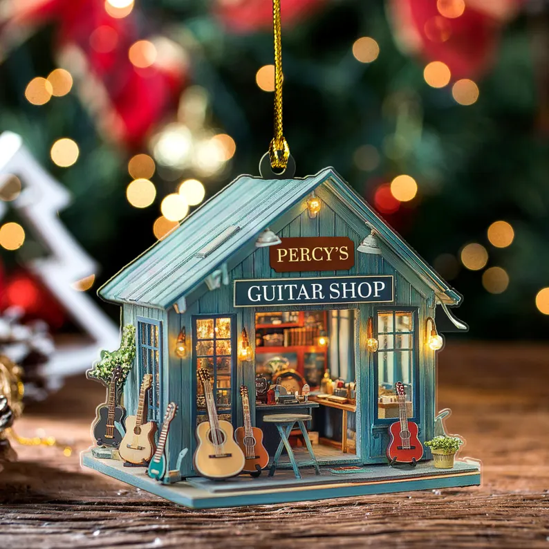 Personalized  Guitar Shop Christmas Ornament