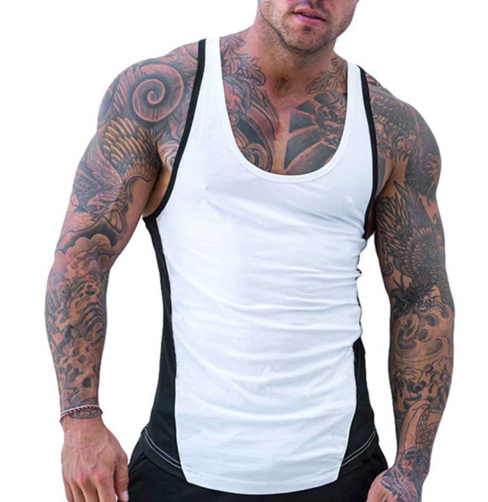 Men's Contrast Color Patchwork Sports Fitness Top Tank