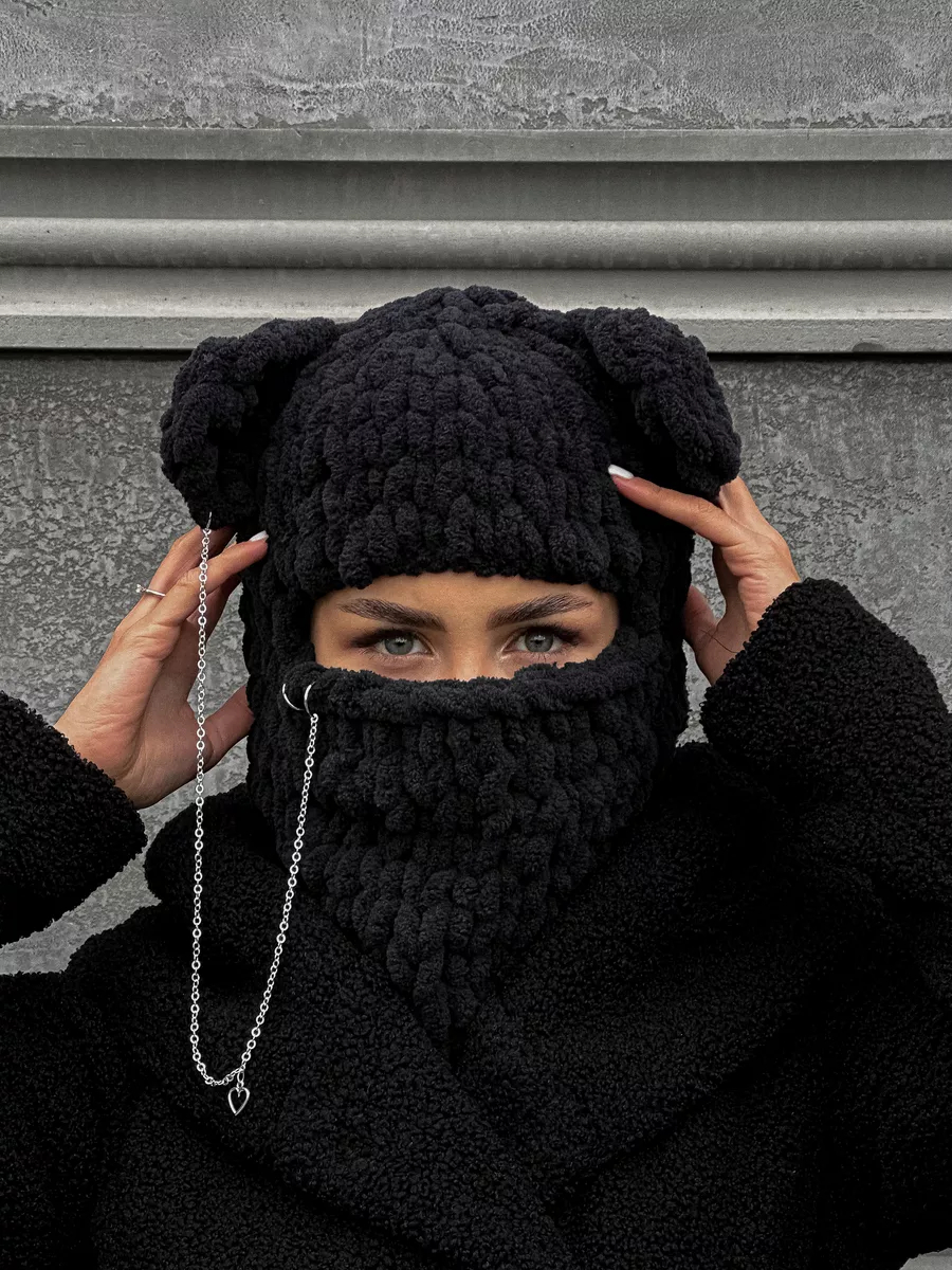 💖 Valentine's Day Sale 49% OFF 💖 Plush Chunky Knit Balaclava with Ears(Including Chain & Pendant)