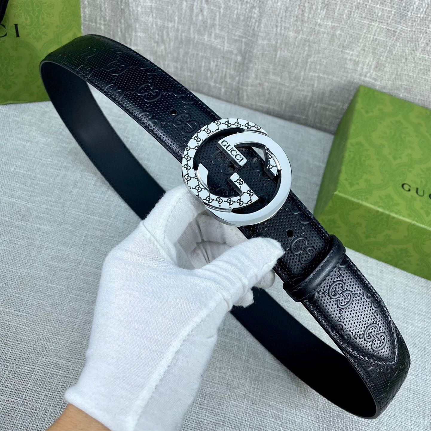 Gucci Signature printed leather belt width 4.0CM