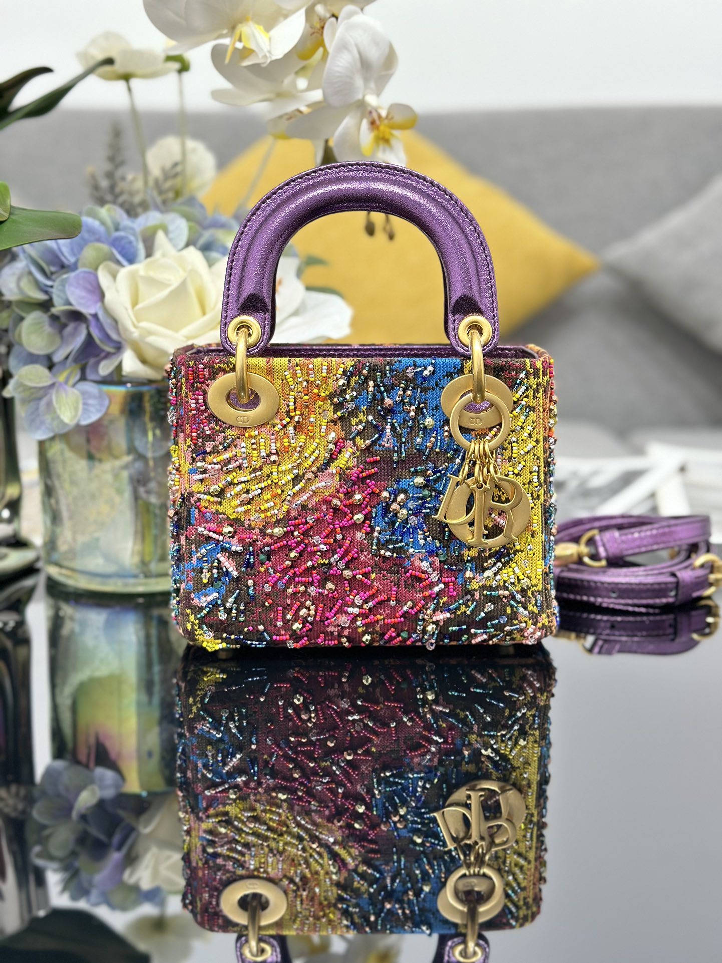 Dior Lady three-grid art embroidery limited edition Princess Diana bag M0505