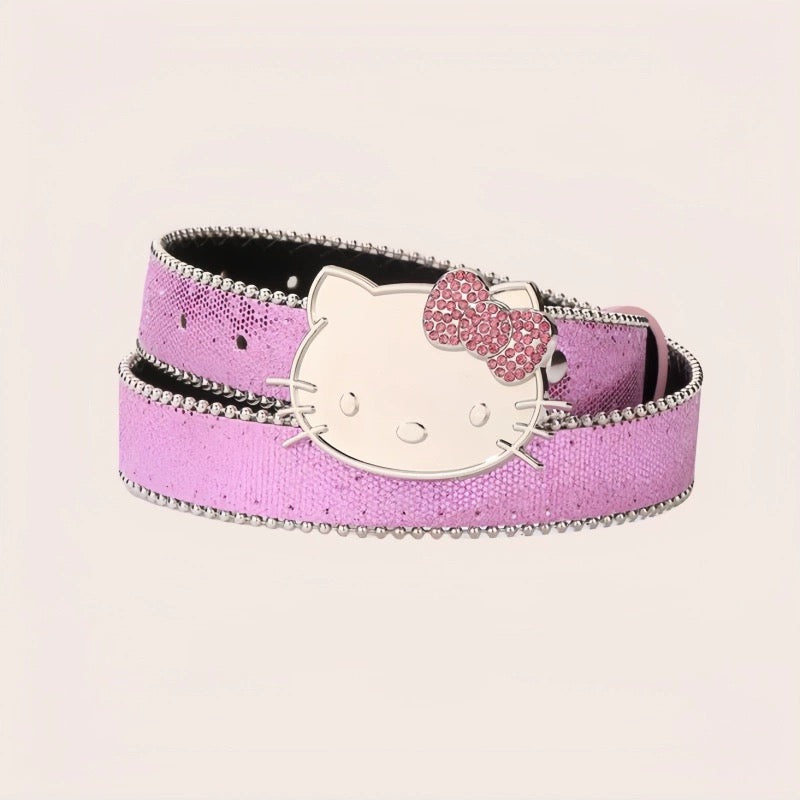 KT Rhinestone Belt Y2k Belt Cowgirl Leather Belt for Women