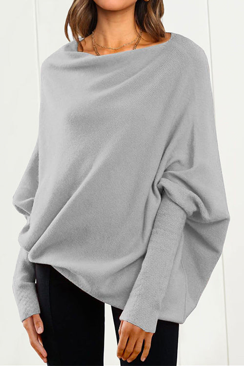 Heididress Solid Batwing Sleeves Slouchy Knit Sweater