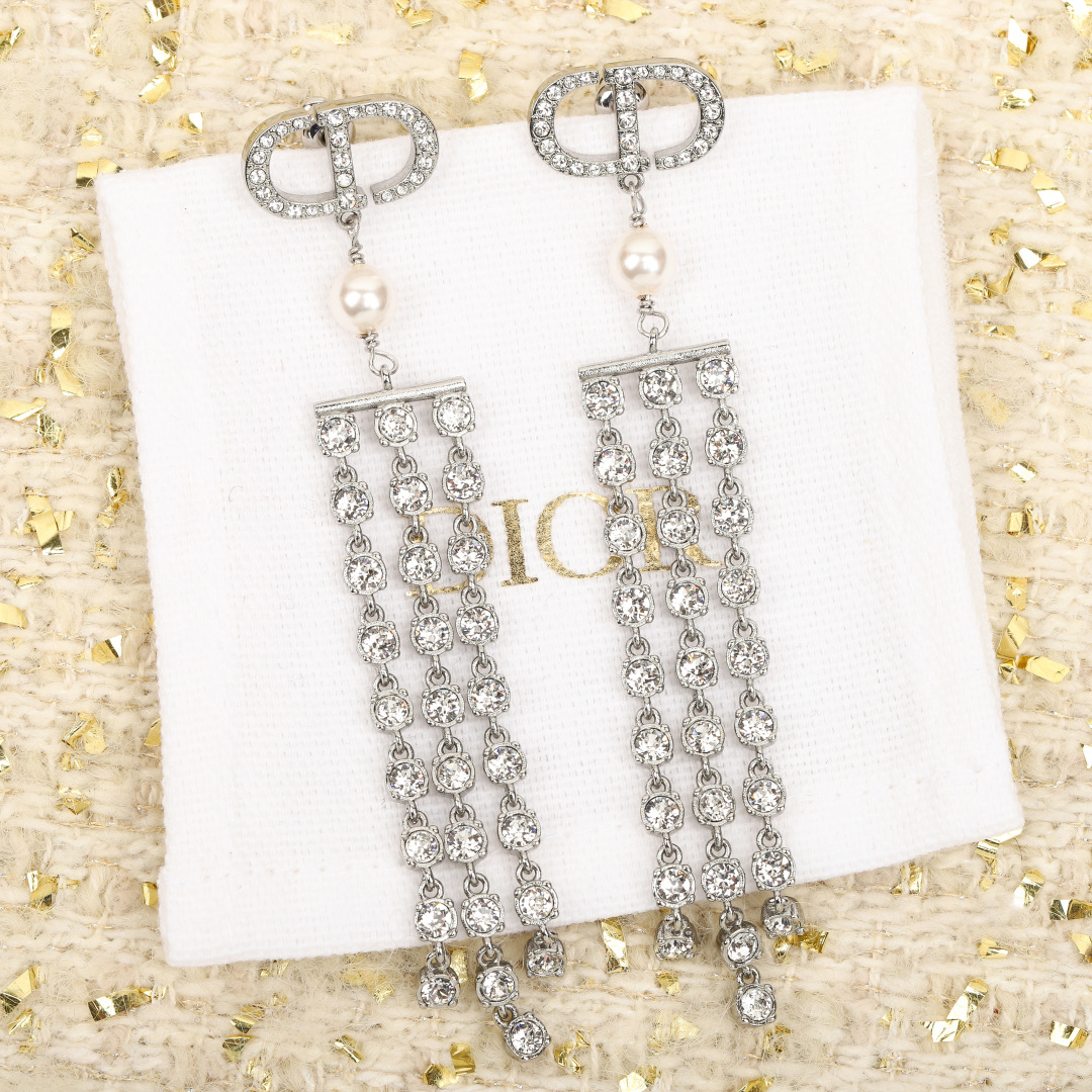 Dior Tassel Letter Diamond Earrings
