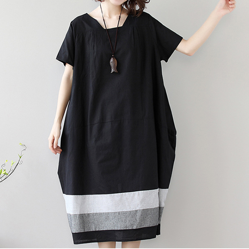 Simple Panel Short Sleeve Midi Dress