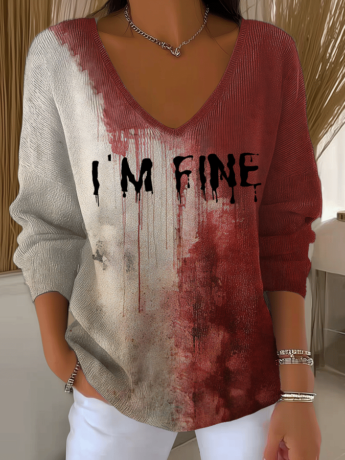 🔥Buy 3 Get 10% Off🔥Women's Halloween Bloody I'm Fine Print Casual Striped Long Sleeve T-Shirt