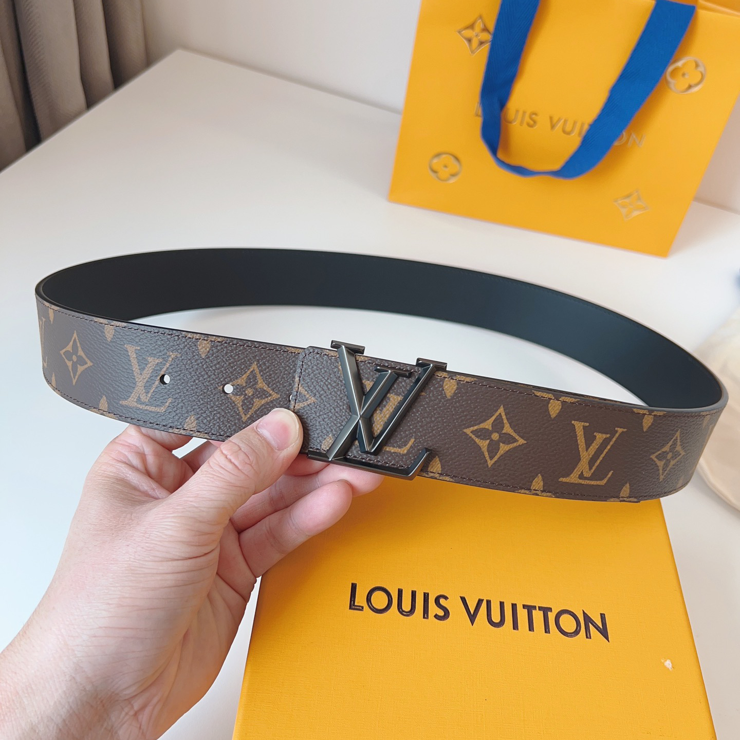Louis Vuitton Men's Monogram Logo Belt, 4cm Width