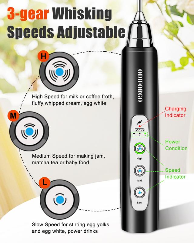 🍳 Embrace Cord-Free Cooking Freedom✨Electric Handheld Mixer with 3 Heads, with USB Rechargeable & 3 Speeds