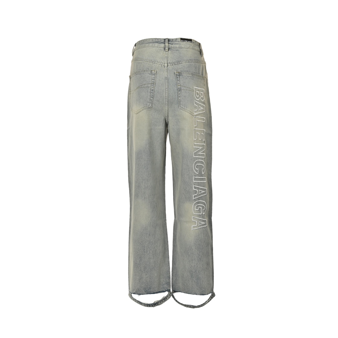 Balenciaga embroidered letters washed loose wide-leg jeans