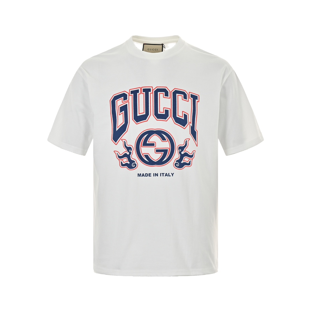 Gucci 24ss flame lettering logo print short sleeves