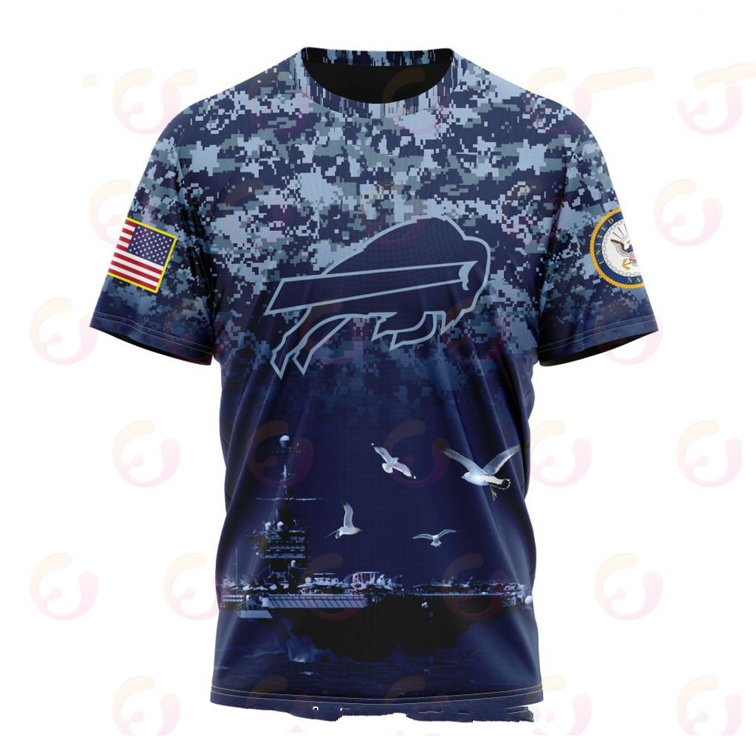 BUFFALO BILLS 3D HOODIE HONOR US NAVY VETERANS