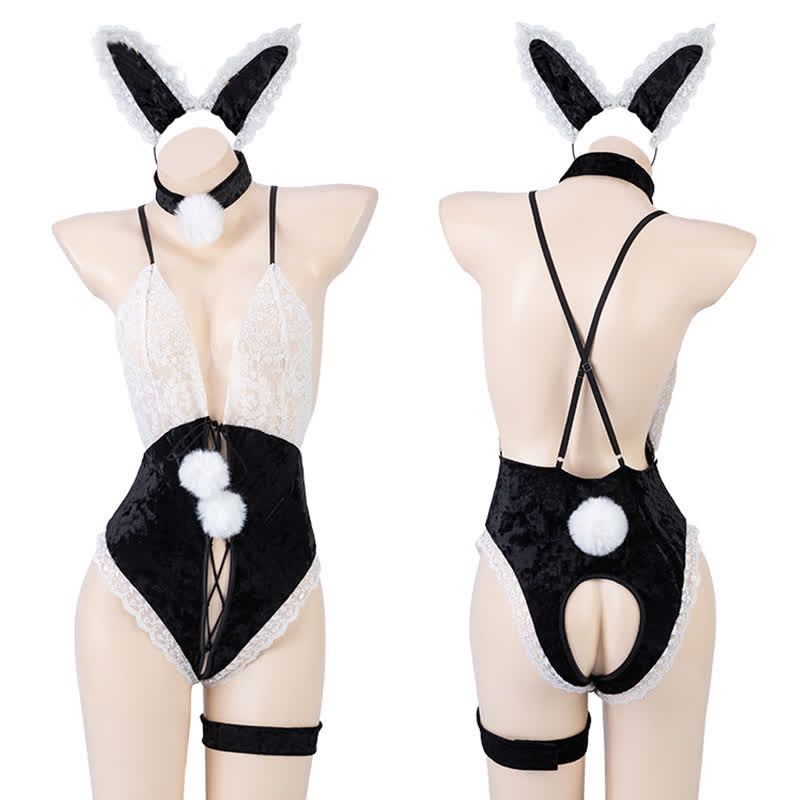 Cosplay Bunny Deep V-neck Lace Up Jumpsuit Lingerie