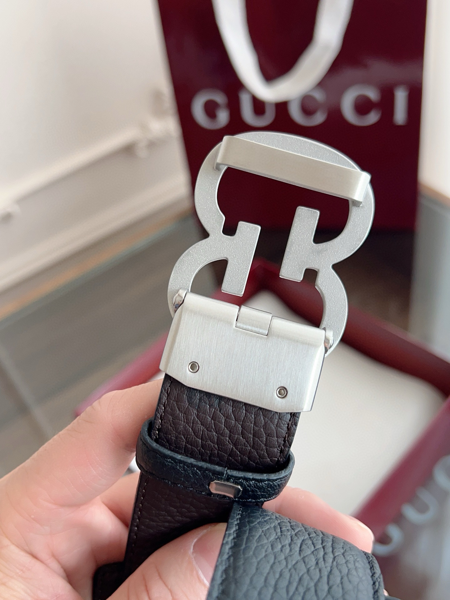 Gucci automatic smooth buckle double-sided cowhide belt width 3.5cm
