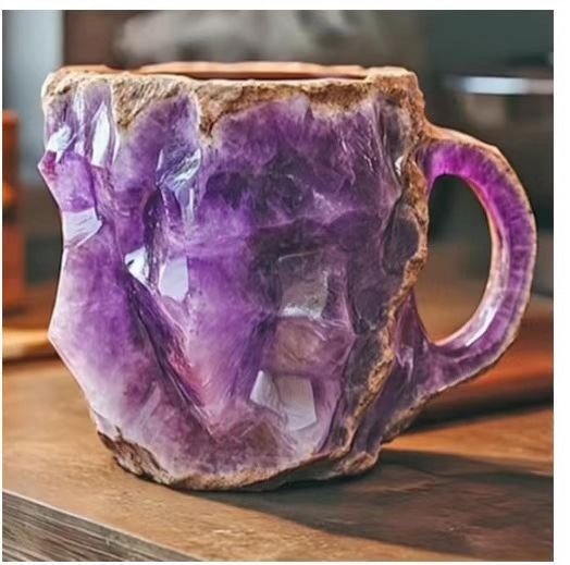Mineral crystal coffee cup, creative design mug, luxurious decorative handicraft resin water cup.