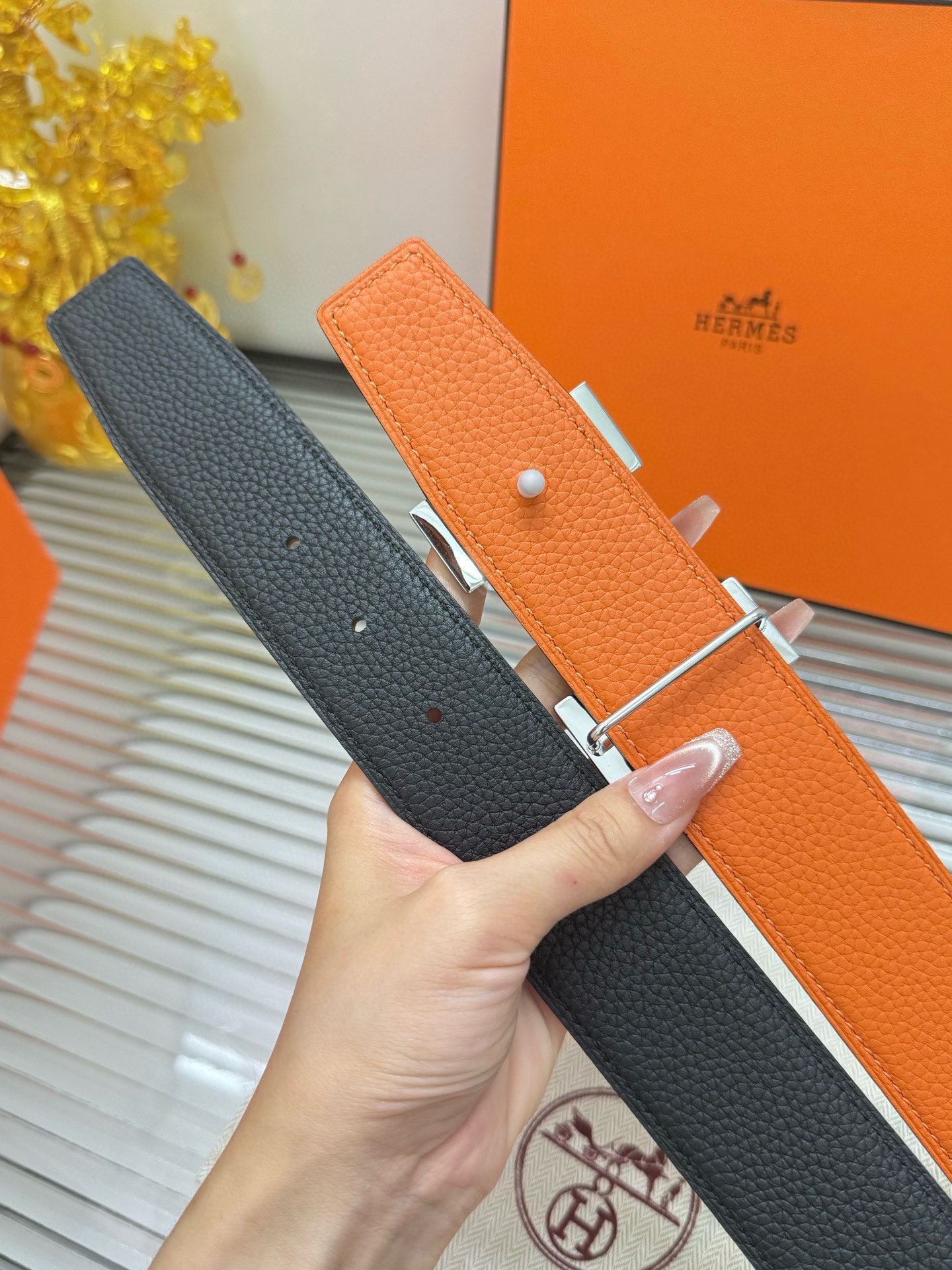 Hermès TOGO calfskin double-sided belt width 3.8CM