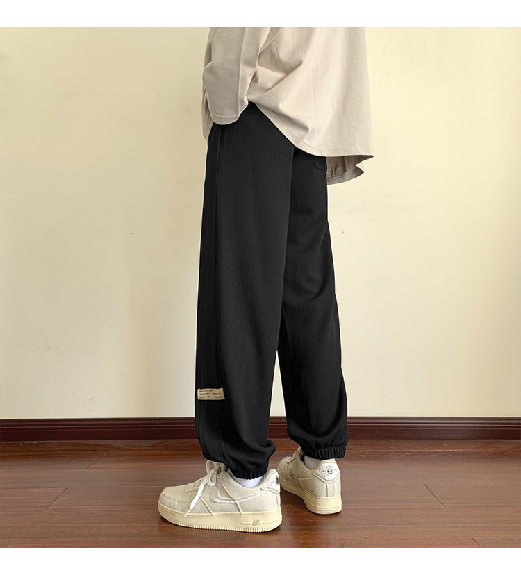 Black Waffle pants Loose nine-cent hip panty size