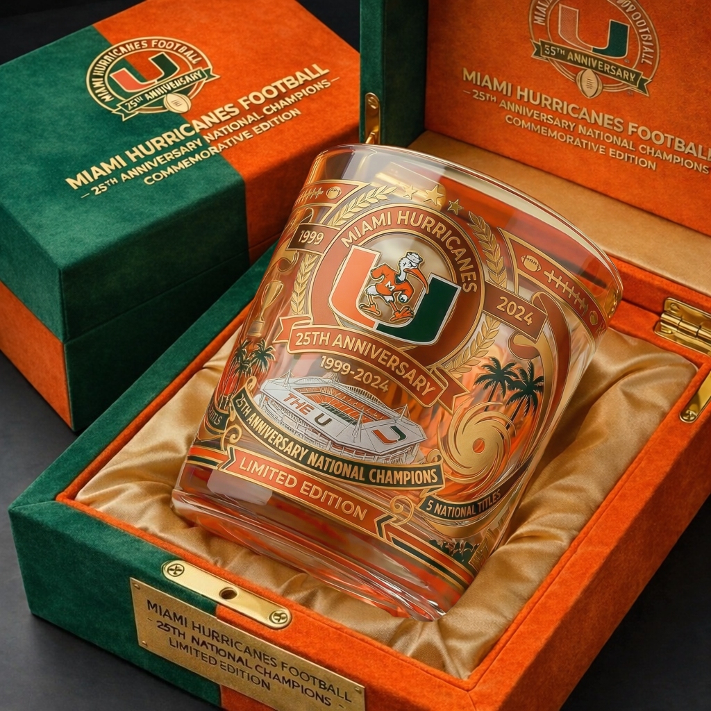 🥃 Miami Hurricanes Football – 25th Anniversary Whiskey Glass