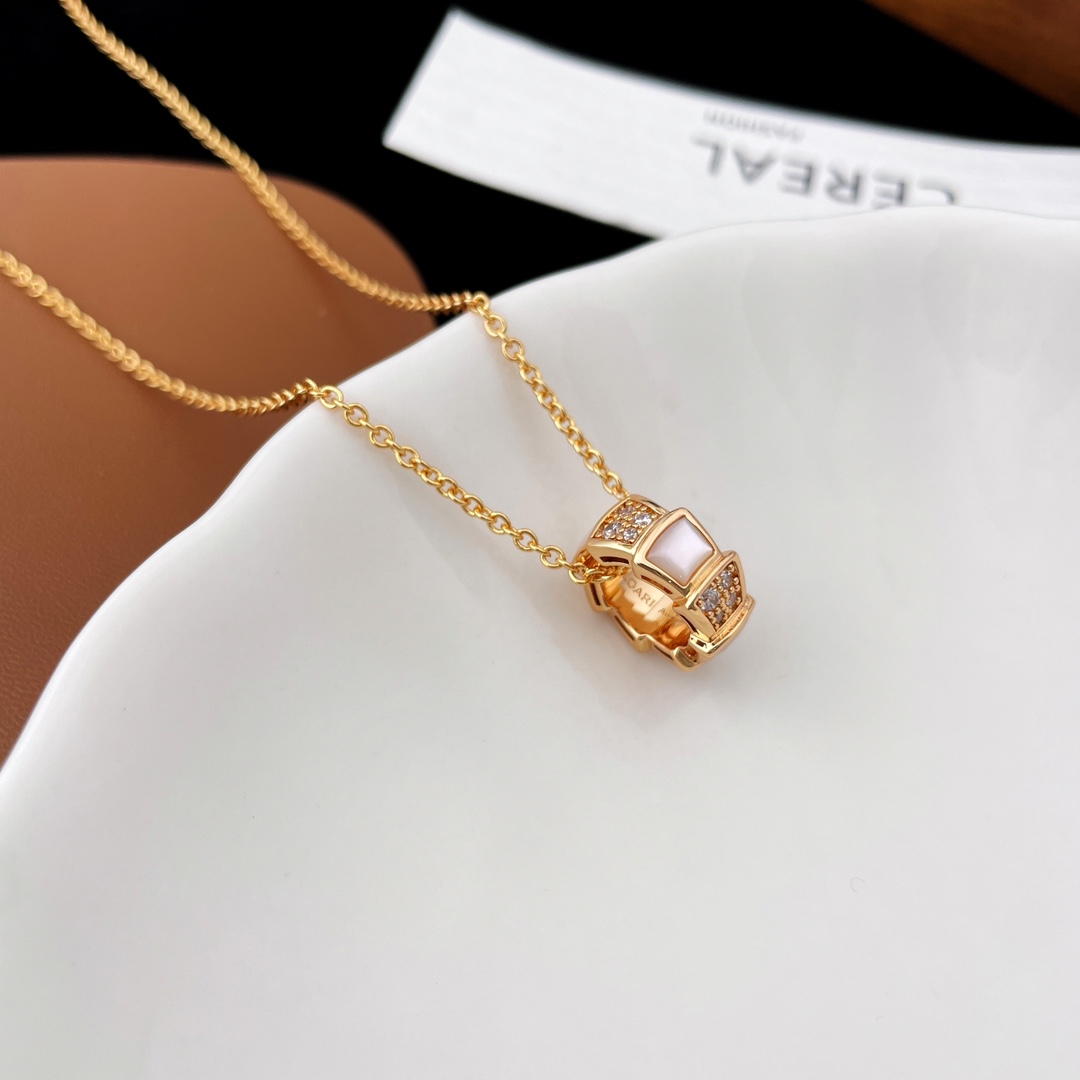 Bulgari Diamond Snake Bone Mother-of-Pearl Necklace
