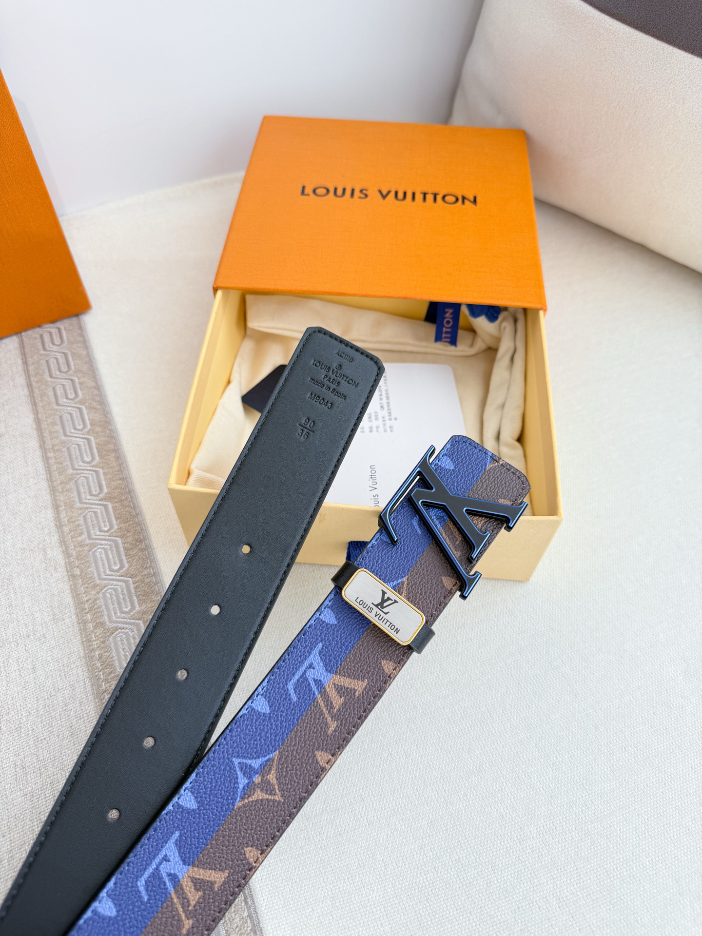 Louis Vuitton Two-tone Monogram Calfskin Men's Belt, 3.8CM Width