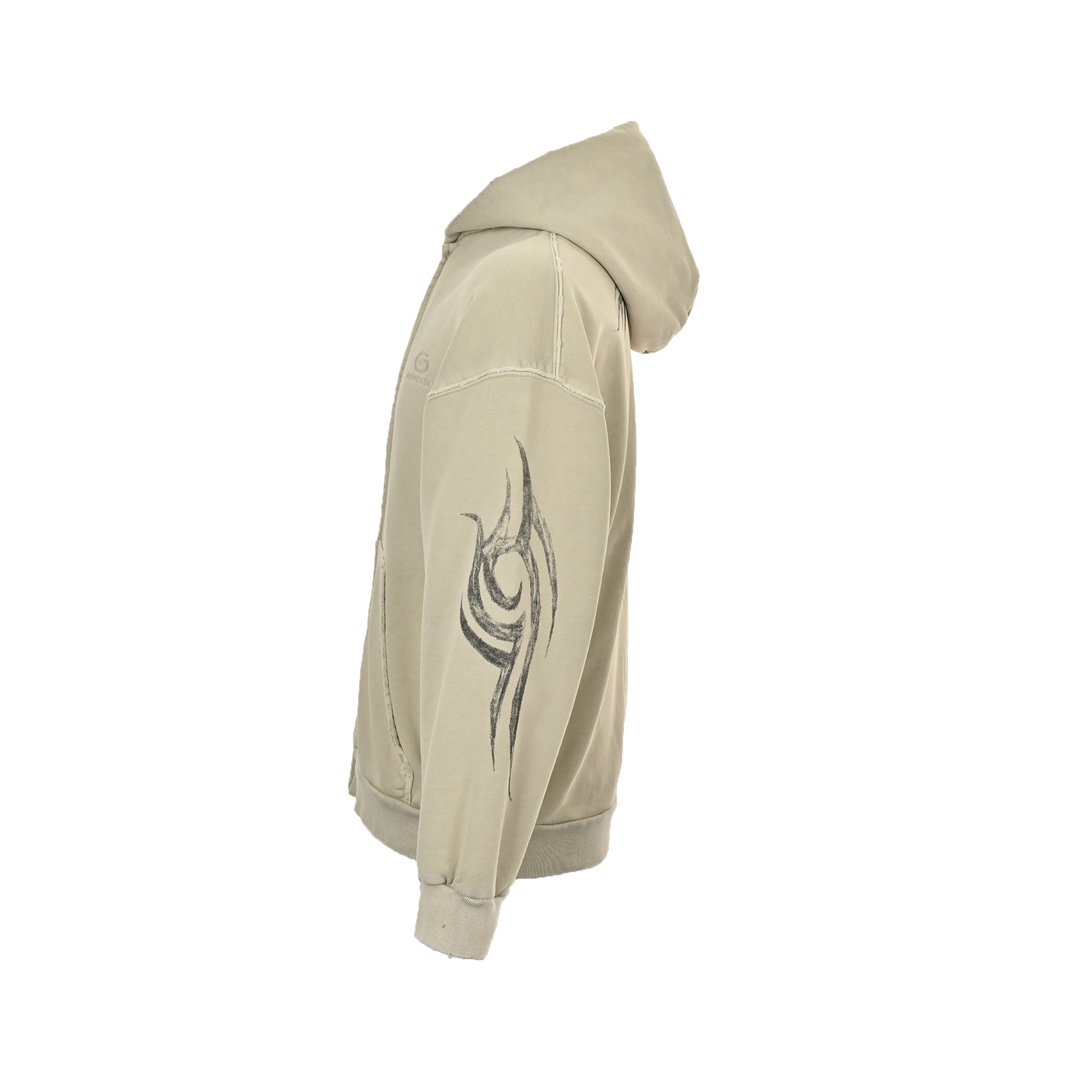Balenciaga 24Fw hoop embroidery totem distressed zipper hooded jacket