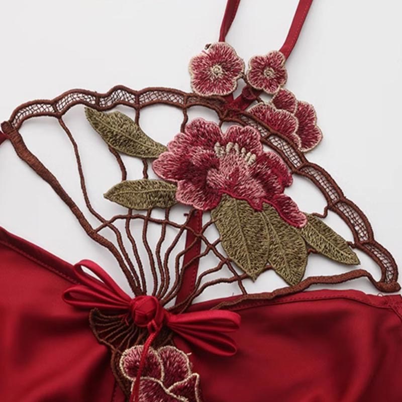 Han Costume Vintage Flower Embroidery Tassel Split Sexy Lingerie Set