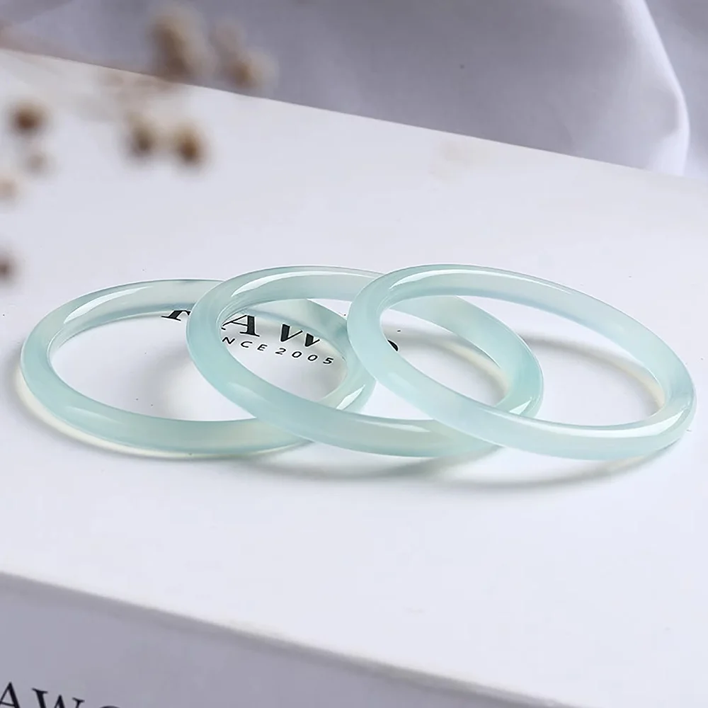 6mm Round Chalcedony Blue Women's Bangle Natural Jade Charm Jadeite Couple Bracelet High Quality Fine Jewelry Holiday Gifts