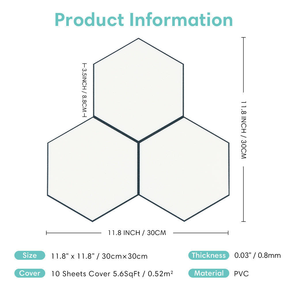 White Hexagon Peel and Stick Vinyl Floor Tile Sticker