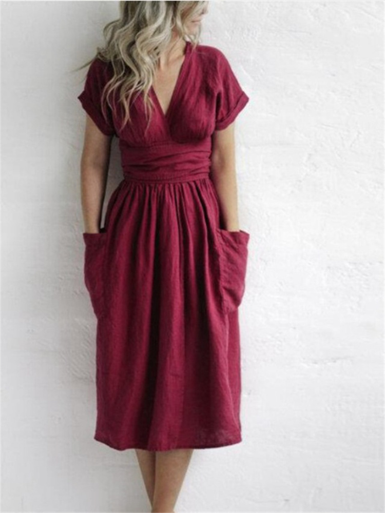 Patch Pockets Wrap Midi Dress