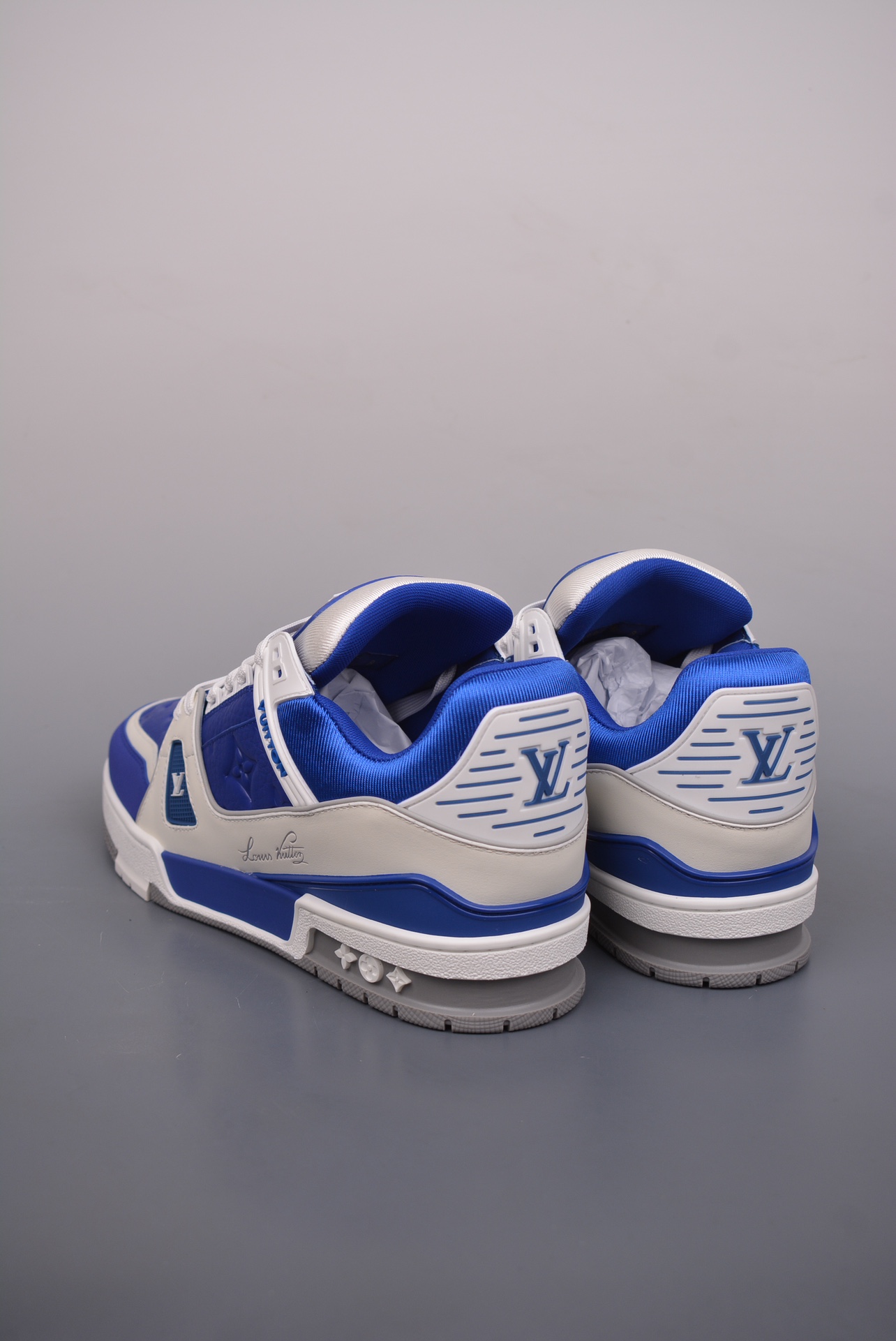 Louis Vuitton Trainer Sneaker Low Blue and White Jacquard