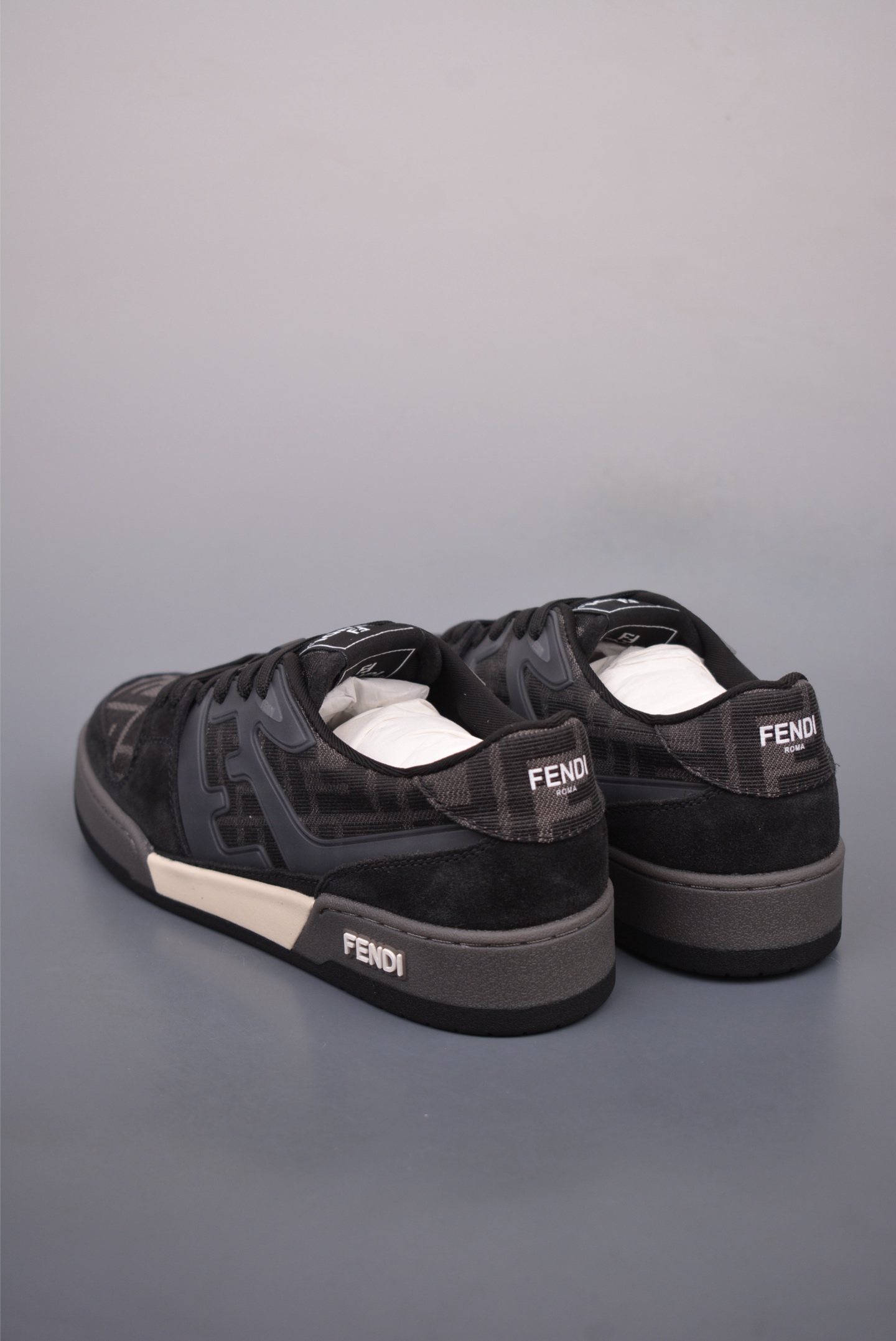 Fendi Match Sneaker Low Velcro Black Grey FF Jacquard 7E1493L1111