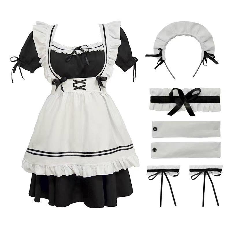 Cosplay Bow Tie Lolita Maid Ruffle Costume Dress