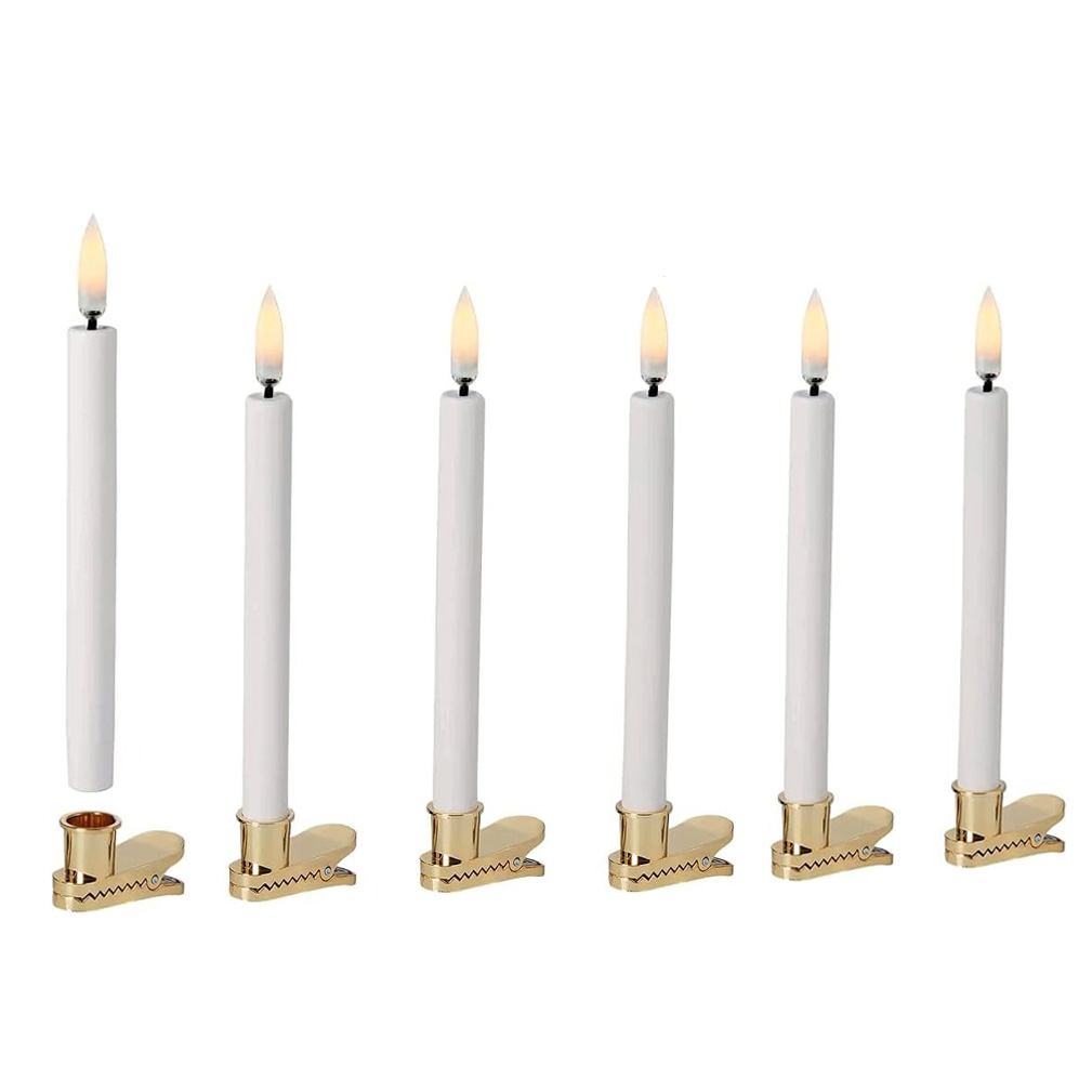 ⚡LAST DAY 50% OFF⚡6 PCS Christmas Taper Flameless Candles With Gold Clips ,Remote-controlled Timer