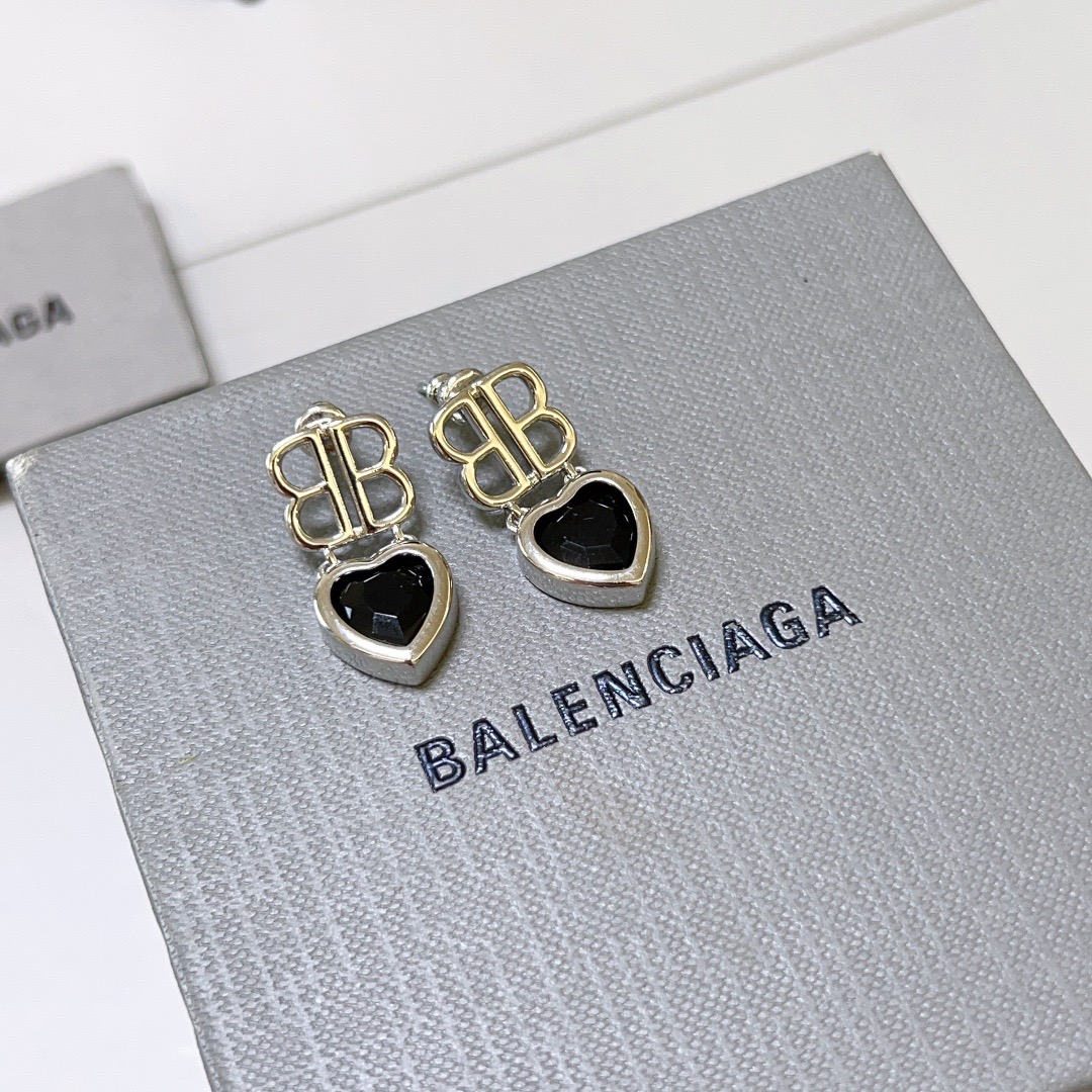 Balenciaga BB Heart Black Diamond Earrings