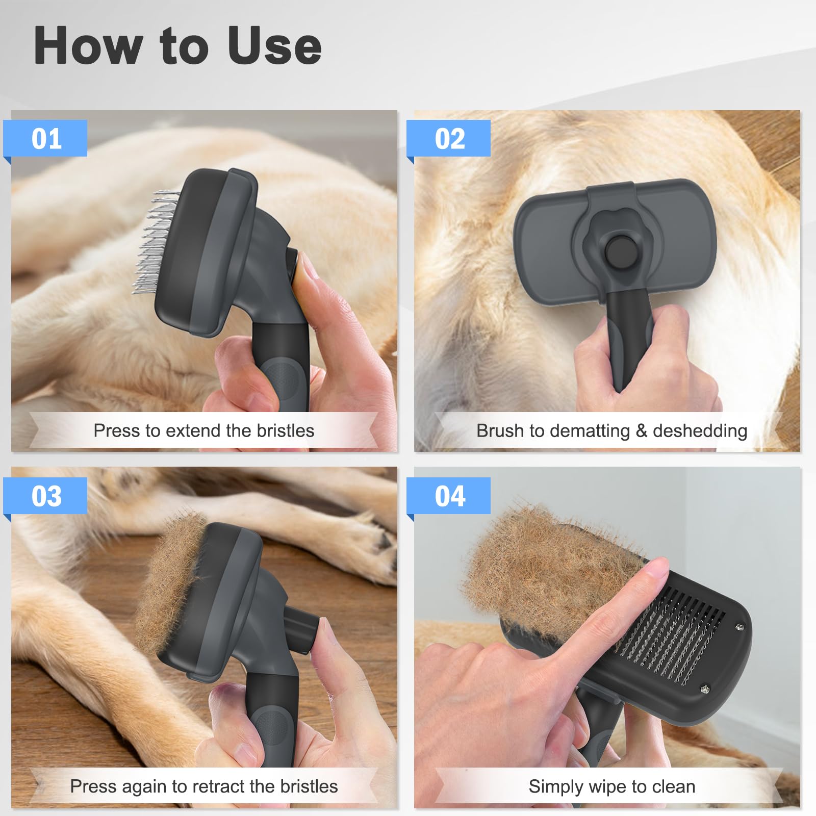 Self Cleaning Shedding Brush - Skin Friendly Grooming Tool for Dogs, Cats, and Puppies