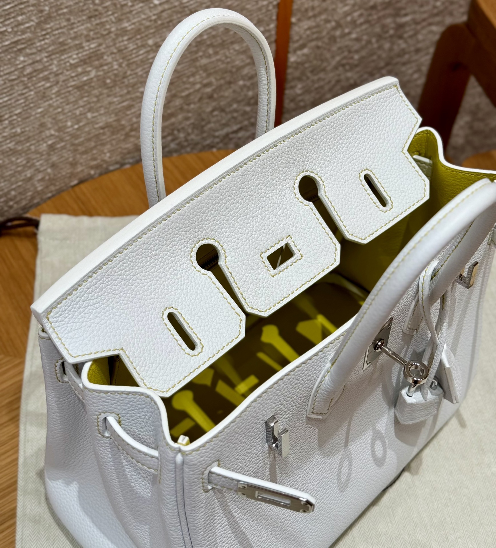 Hermès Birkin 01Blanc9RLime Handbag (Handmade to order)