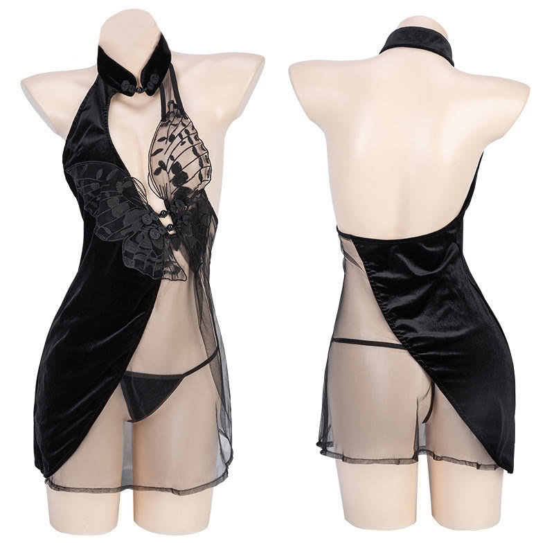 Vintage Cheongsam See-through Lingerie Dress