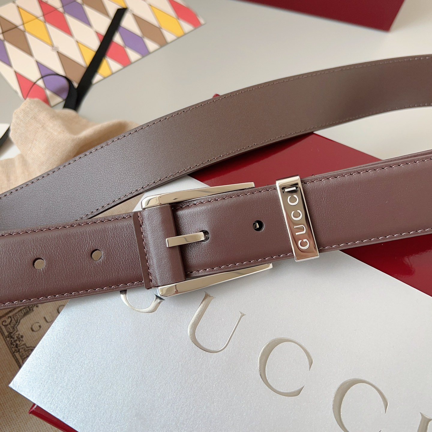 Gucci pin buckle leather belt 3.5cm wide