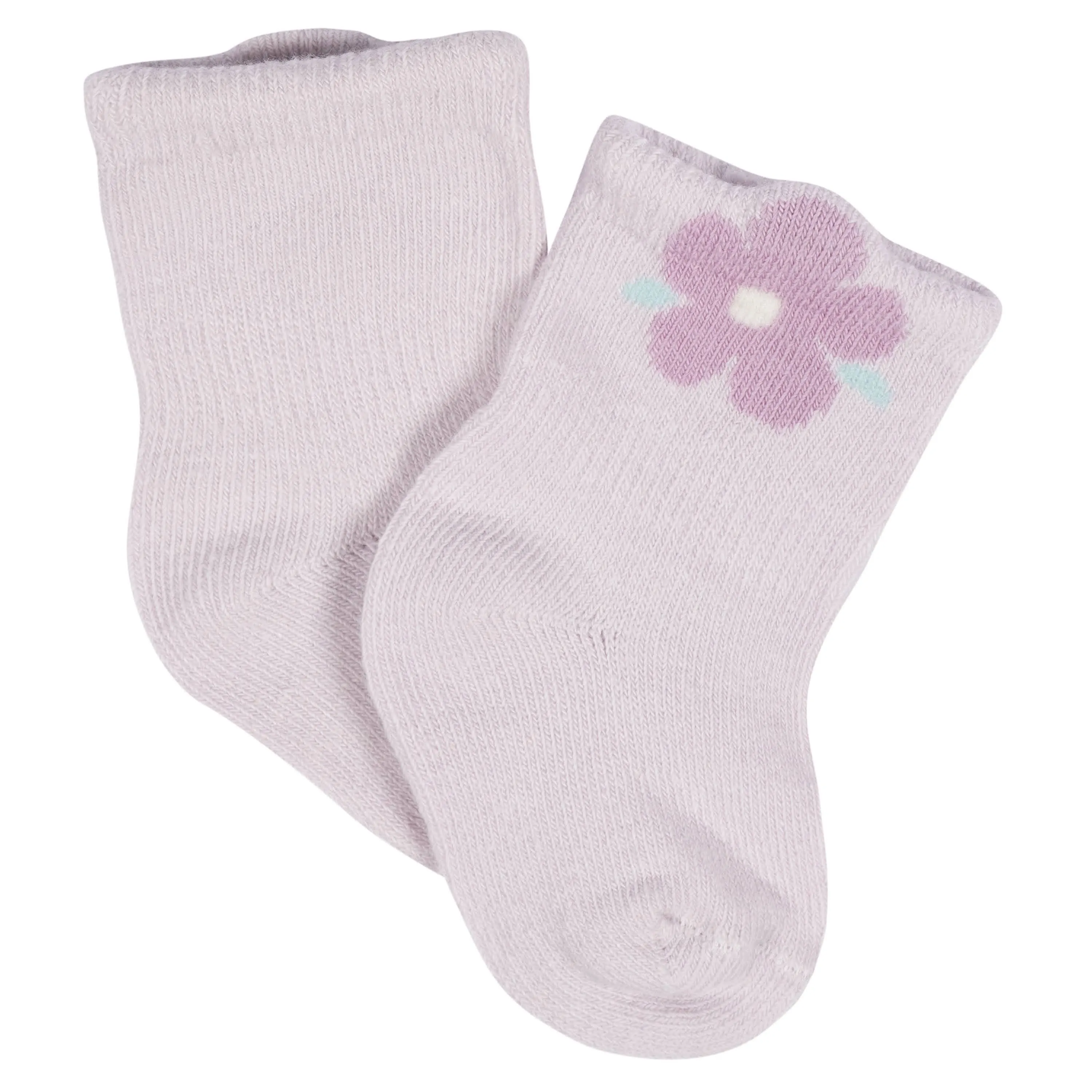 8-Pack Baby Girls Lavender Garden Jersey Wiggle Proof Socks