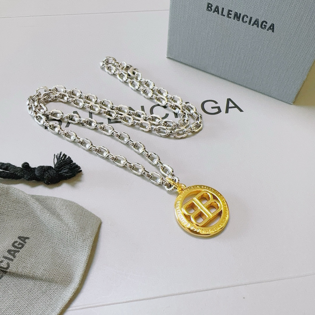 Balenciaga Gold BB Ring Necklace