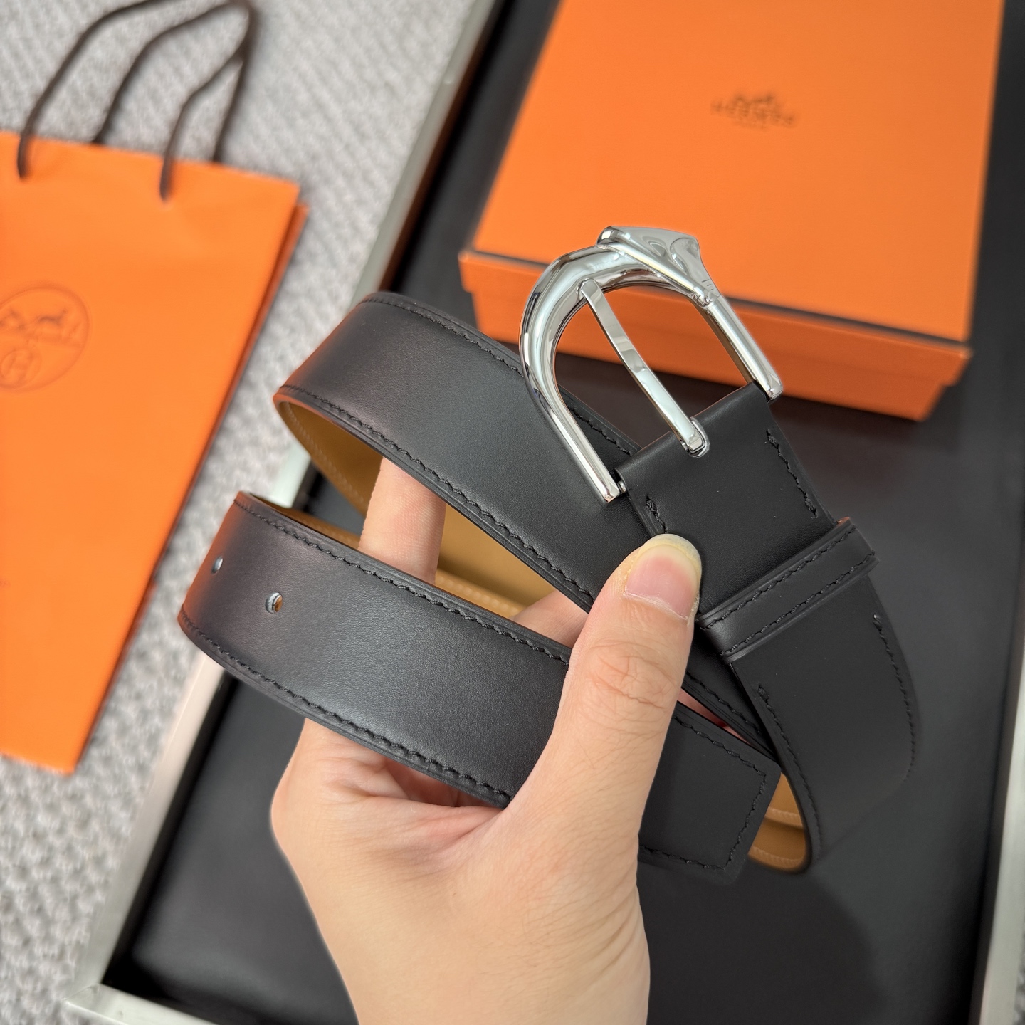 Hermès BoxTogo calfskin double-sided belt 3.2CM wide