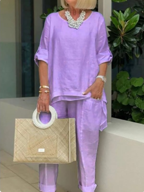 Summer cotton and linen ladies suit